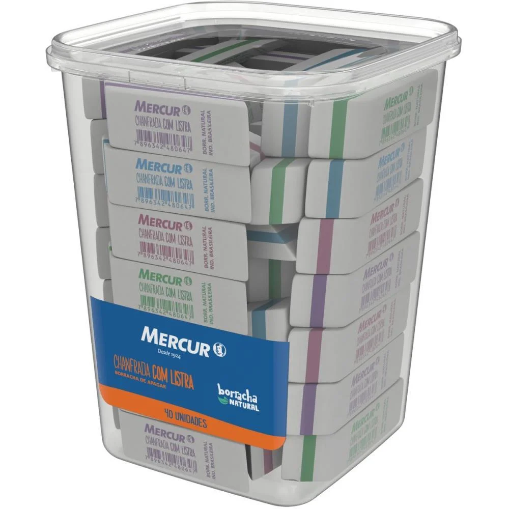 BORRACHA COLORIDA CHANFRADA COM LISTRA SORT. MERCUR (POTE-40)