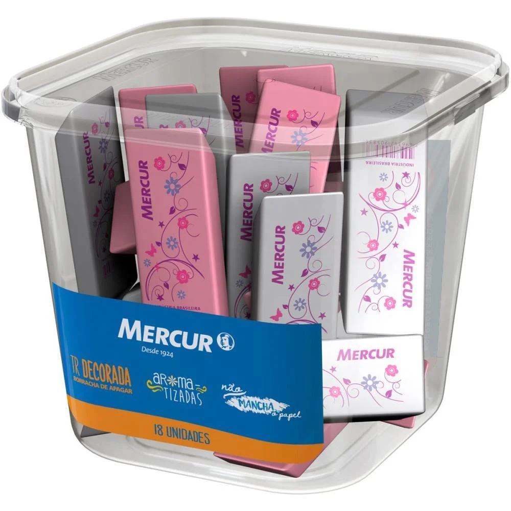 BORRACHA DECORADA TR ROSA/BRANCA MERCUR (POTE-18)