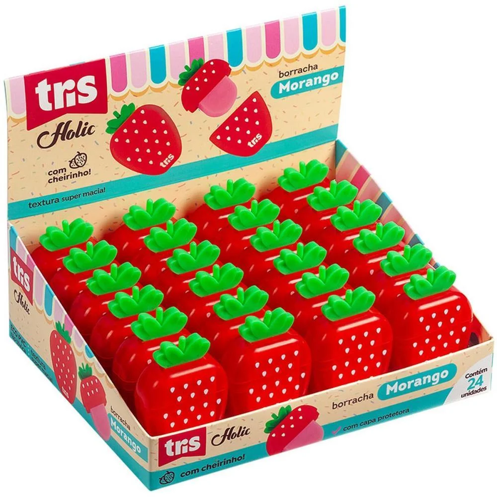 BORRACHA DECORADA TRIS MORANGO C/TAMPA E AROMA SUMMIT (DP.C/24)