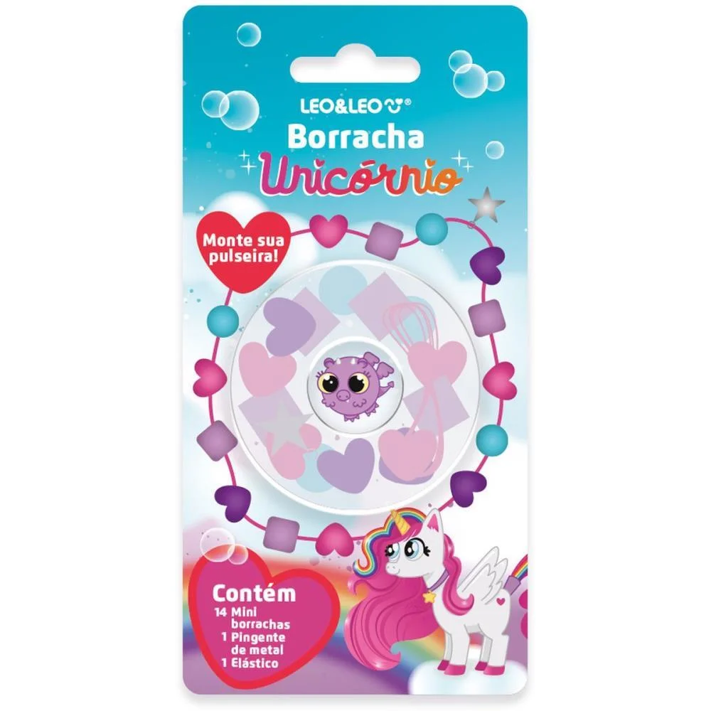 BORRACHA DECORADA UNICORNIO MONTE PULSEIRA 16PCS LEONORA (BLISTER)