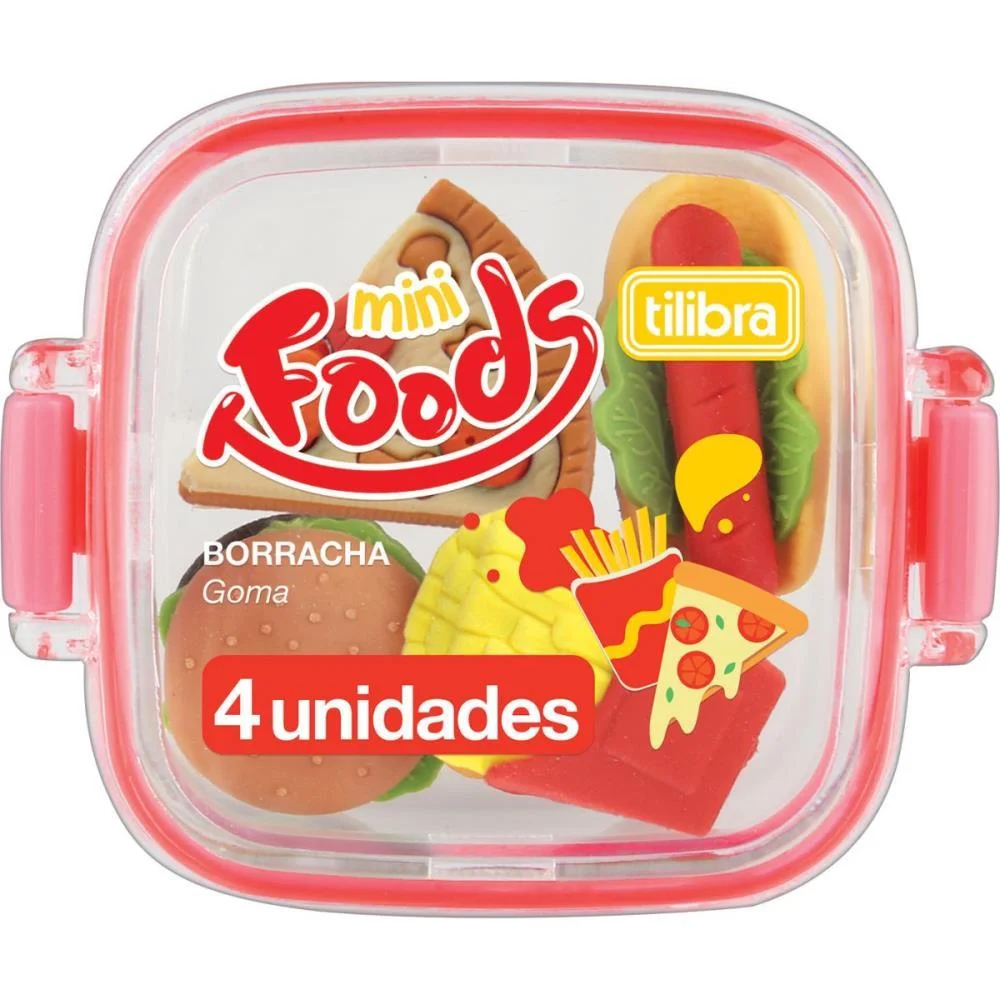 BORRACHA DECORADA MINI FOODS C/4 (S) TILIBRA (UNIDADE)
