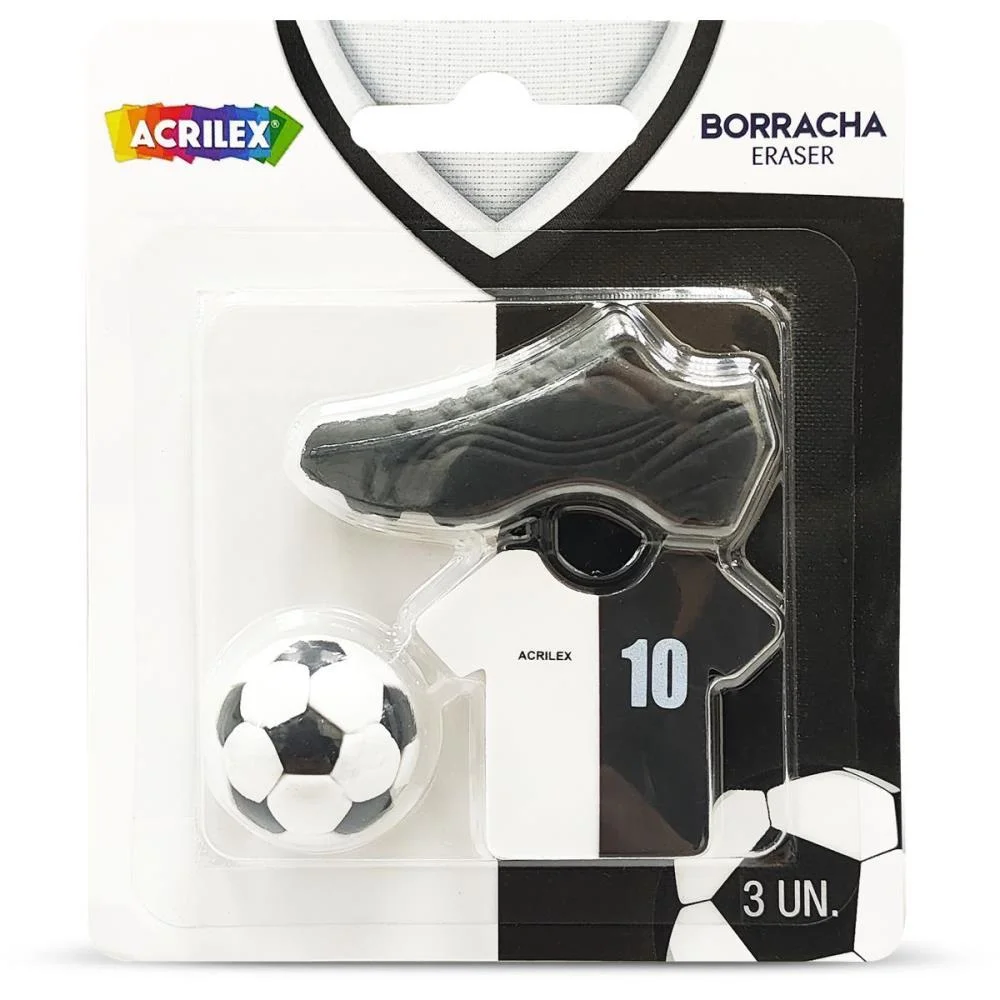 BORRACHA DECORADA FUTEBOL PRETO/BRANCO ACRILEX (PCT.C/06)