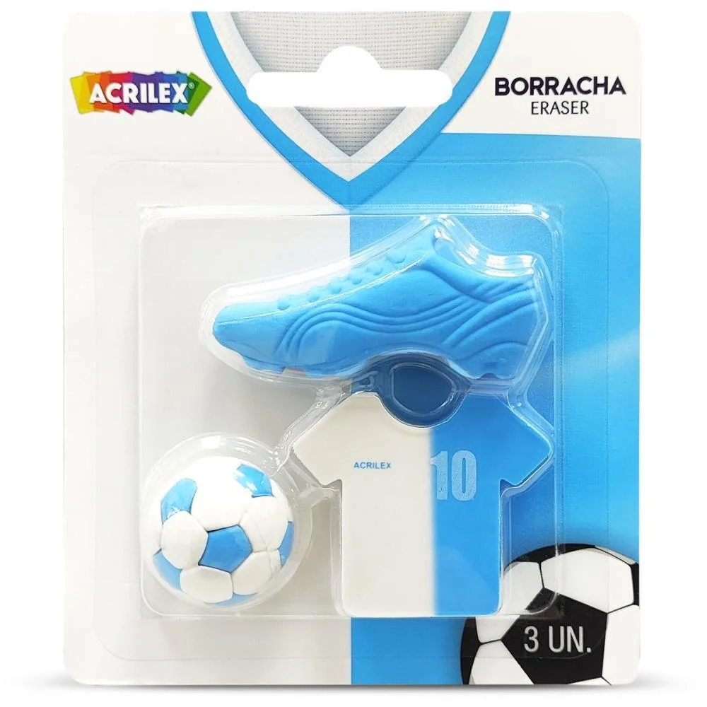 BORRACHA DECORADA FUTEBOL AZUL/BRANCO ACRILEX (PCT.C/06)