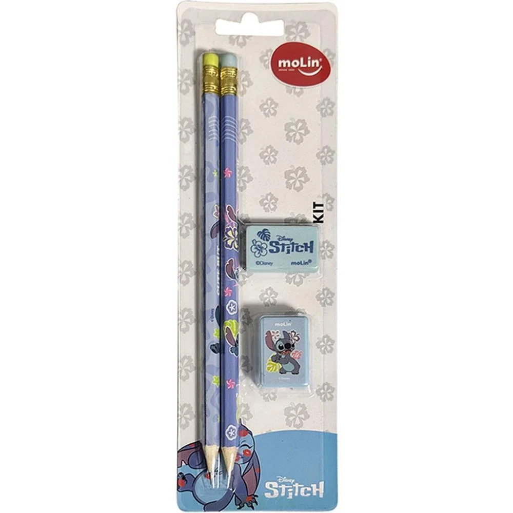 KIT ESCOLAR STITCH 2LAPIS+BORRACHA+APONTAD MOLIN (UNIDADE)