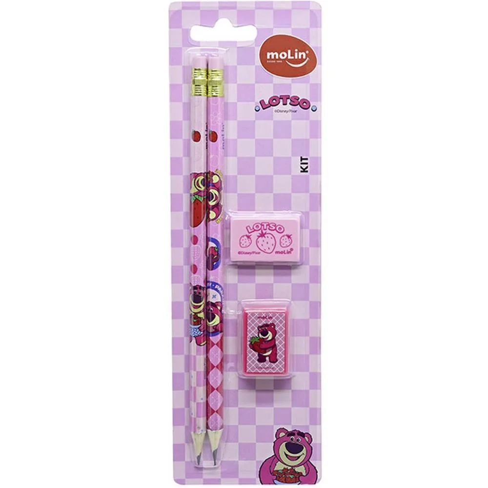 KIT ESCOLAR LOTSO 2LAPIS+BORRACHA+APONTADO MOLIN (UNIDADE)