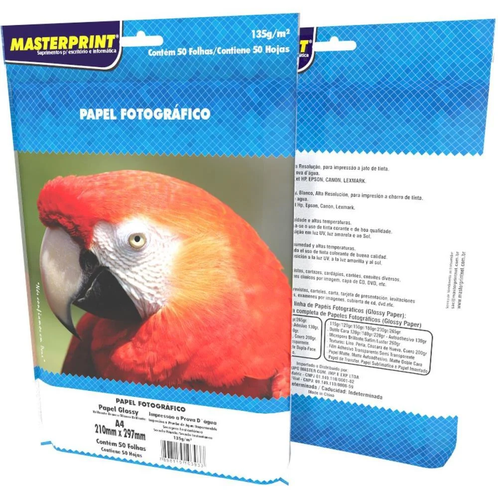 PAPEL FOTOGRAFICO INKJET A4 GLOSSY 135G MASTERPRINT (PCT.C/50)