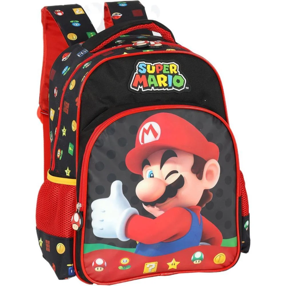 MOCHILA INFANTIL SUPER MARIO BROS G PRETA LUXCEL (UNIDADE)