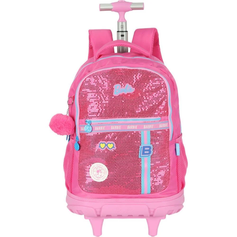 MOCHILA COM RODINHA BARBIE PINK G C/PAETE LUXCEL (UNIDADE)