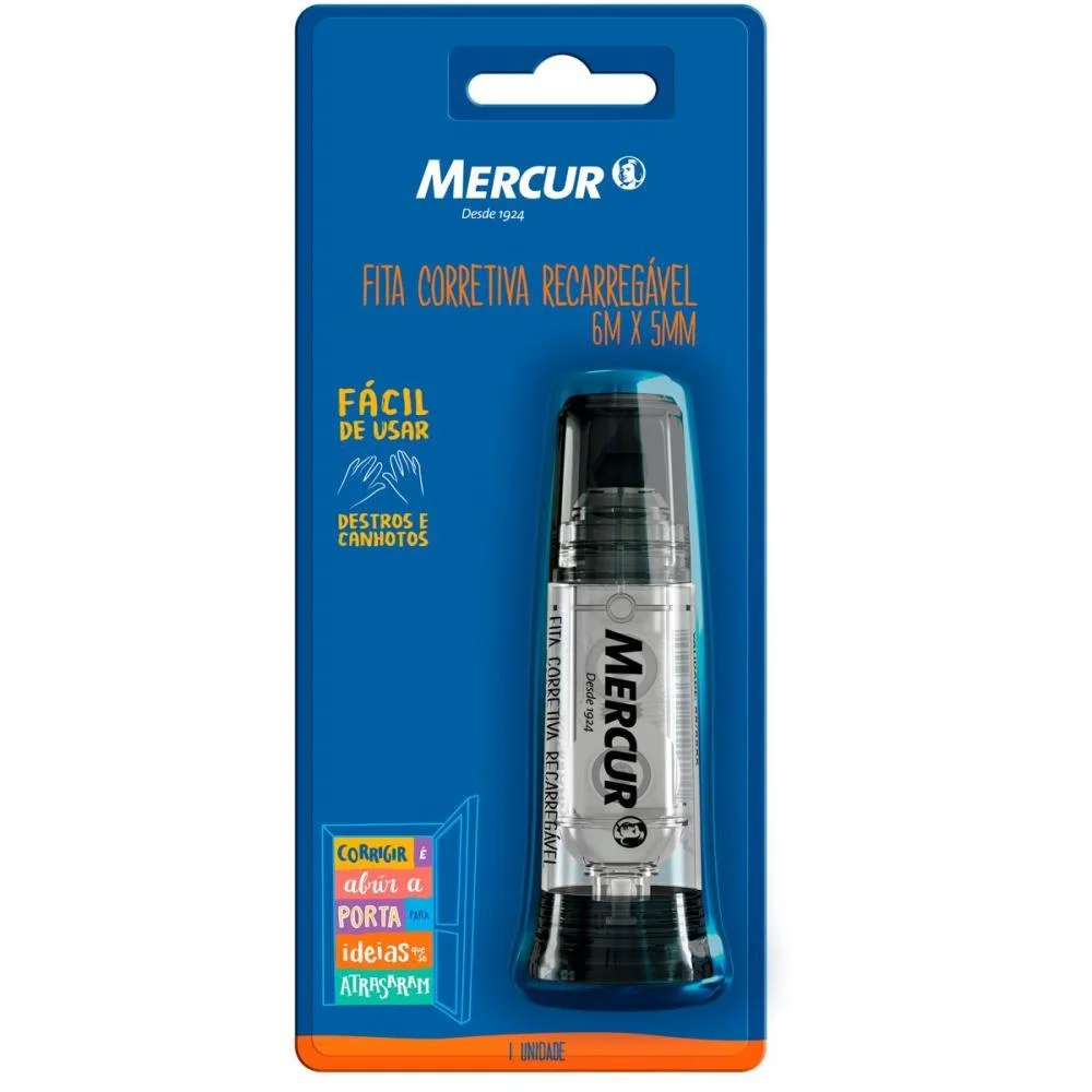 CORRETIVO EM FITA RECARREGAVEL 5MMX6M PT BLISTER MERCUR (CX.C/12)