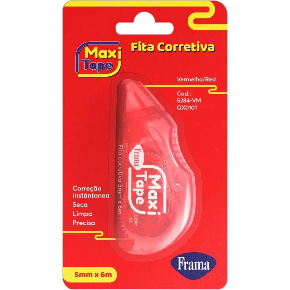 CORRETIVO EM FITA MAXI TAPE 5MMX6M. SORTIDO FRAMA (CX.C/12)