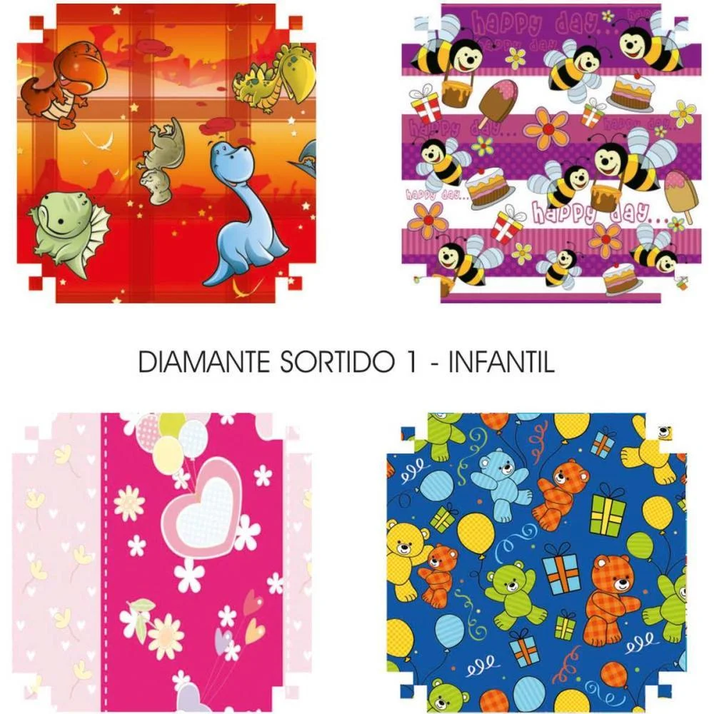 PAPEL PRESENTE 60X96CM COUCHE LINHA DIAMANTE INFANTIL 4MOD. V.M.P. (PCT.C/40)