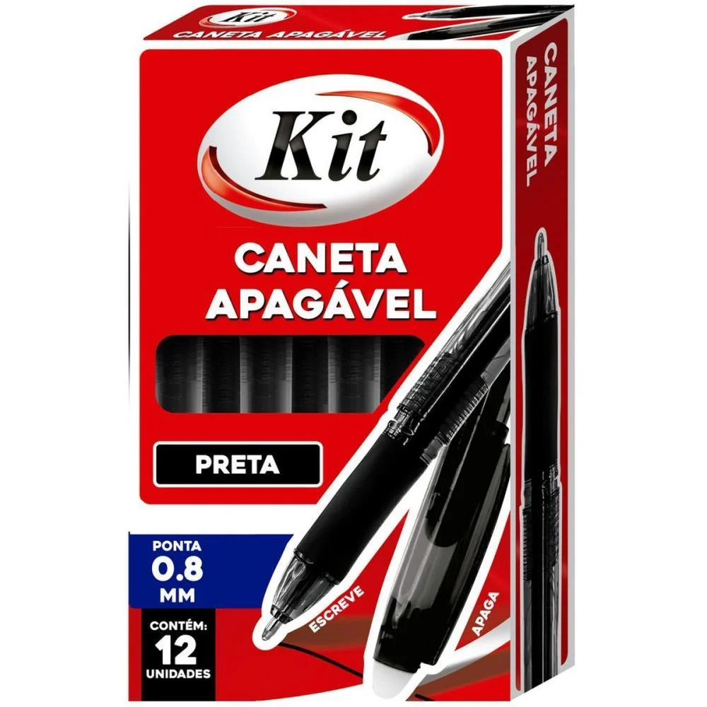 CANETA APAGAVEL ESFEROGRAFICA MULTIUS.0.8MM PT KIT (CX.C/12)