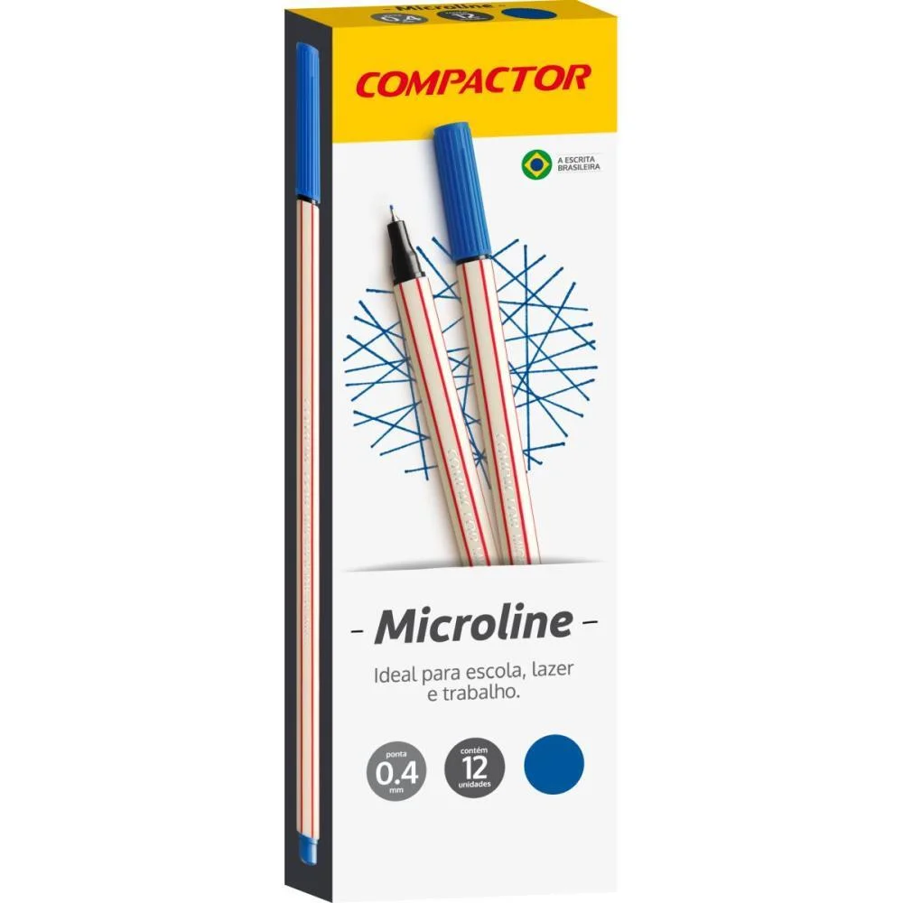 CANETA COM PONTA POROSA MICROLINE 0,4MM AZUL ESCURO COMPACTOR (CX.C/12)