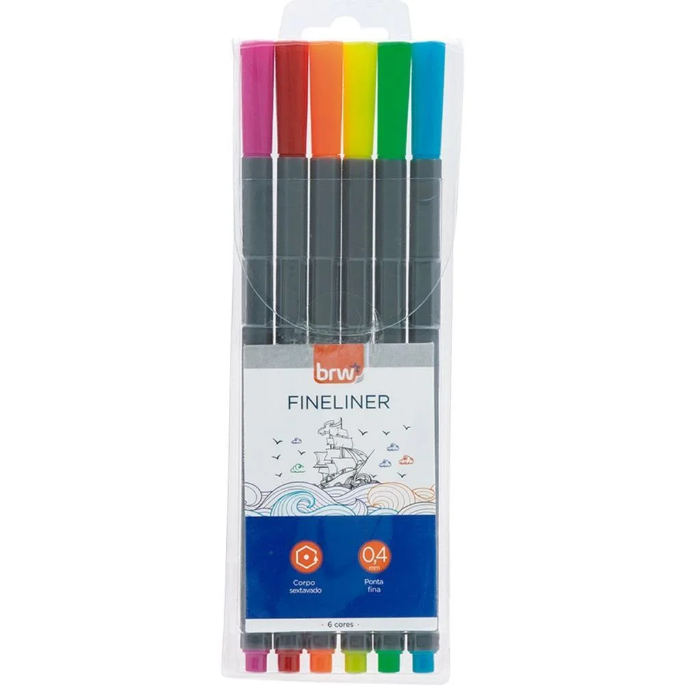CANETA COM PONTA POROSA FINELINER 0.4MM 6 CORES BRW (BLISTER)
