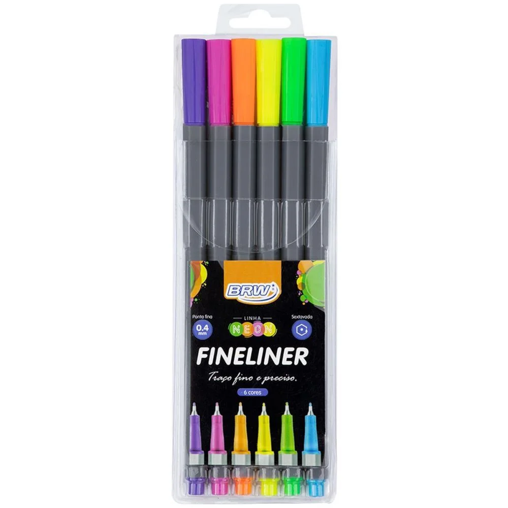 CANETA COM PONTA POROSA FINELINER 0.4MM 6 CORES NEON BRW (BLISTER)