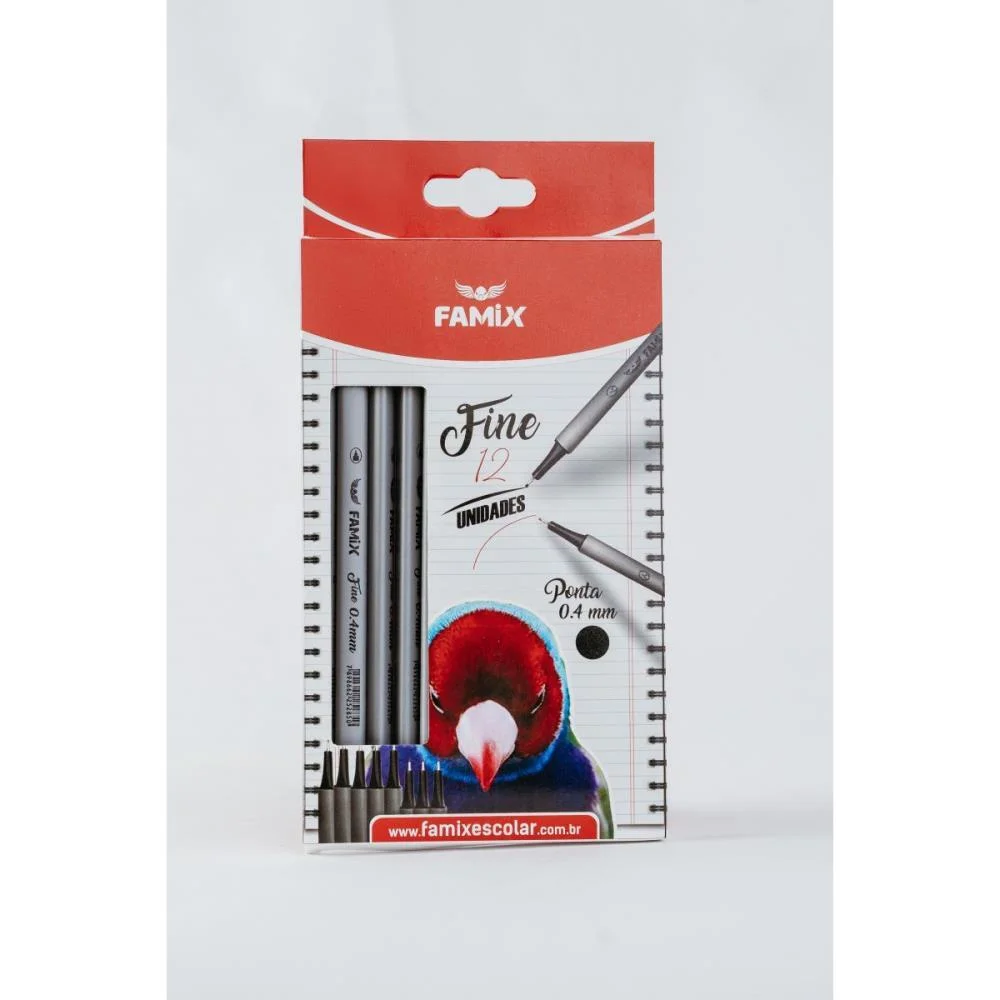 CANETA COM PONTA POROSA FINE 0.4MM PRETO FAMIX (BL.C/12)
