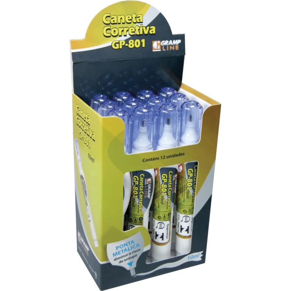 CANETA CORRETIVA 10ML GP-801 METAL GRAMP LINE (CX.C/12)
