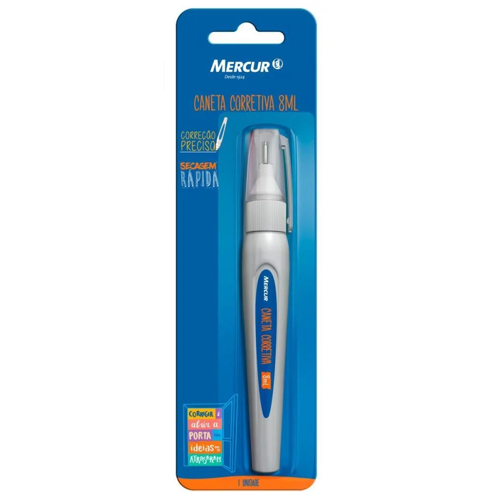 CANETA CORRETIVA 8ML BRANCA P.TMETALICA BLISTER MERCUR (CX.C/12)