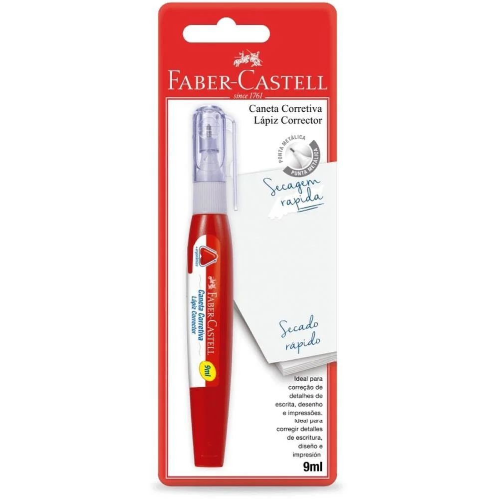CANETA CORRETIVA 9ML PONTA METALICA CARTELA FABER-CASTELL (CX.C/12)