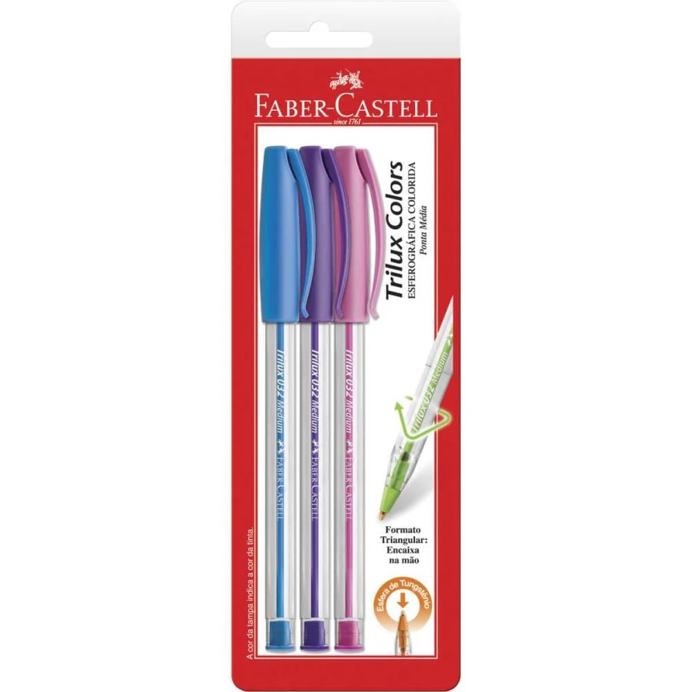 CANETA ESFEROGRAFICA TRILUX COLORS 1.0MM 3 CORES FABER-CASTELL (BLISTER)