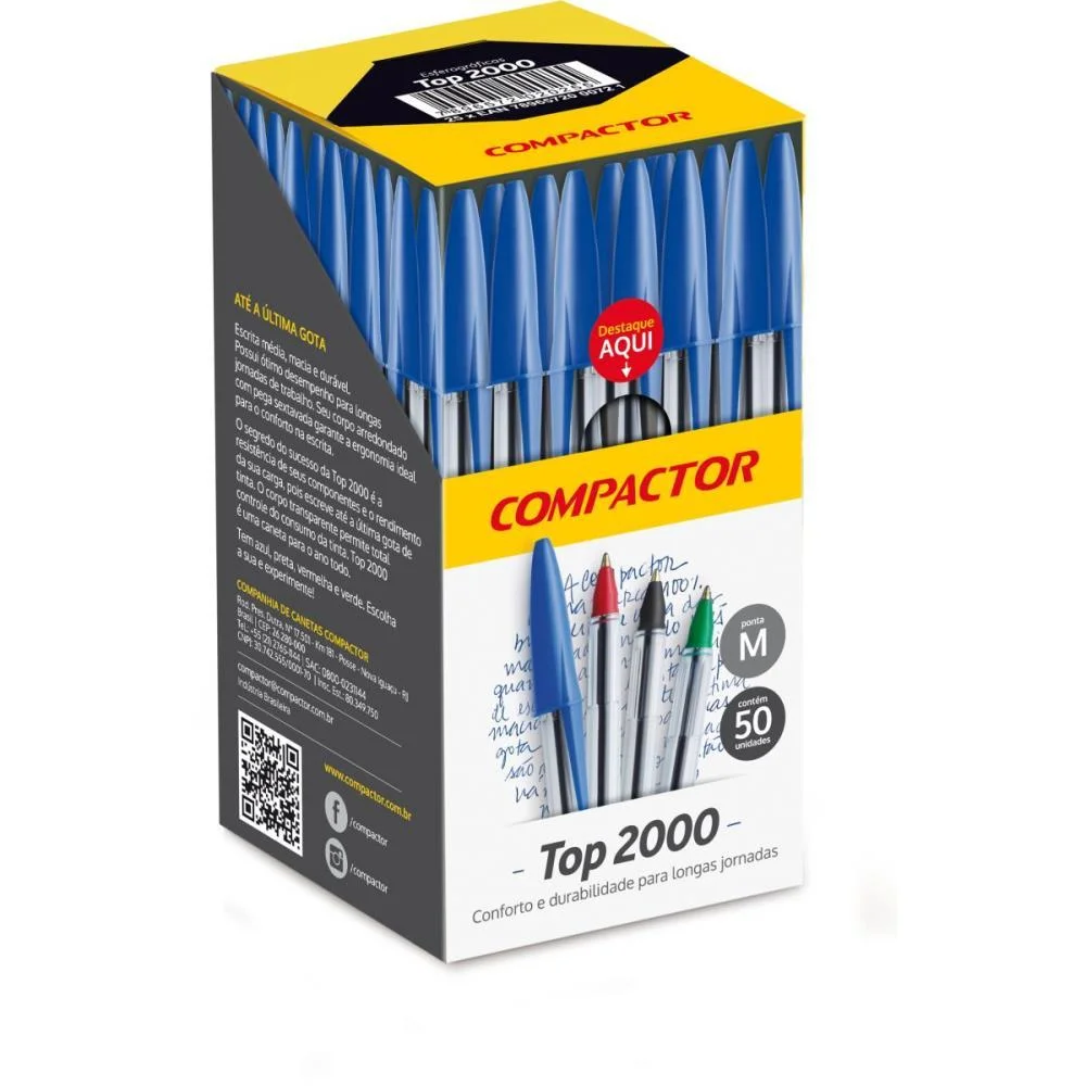 CANETA ESFEROGRAFICA TOP 2000 MEDIA PRETA COMPACTOR (CX.C/50)