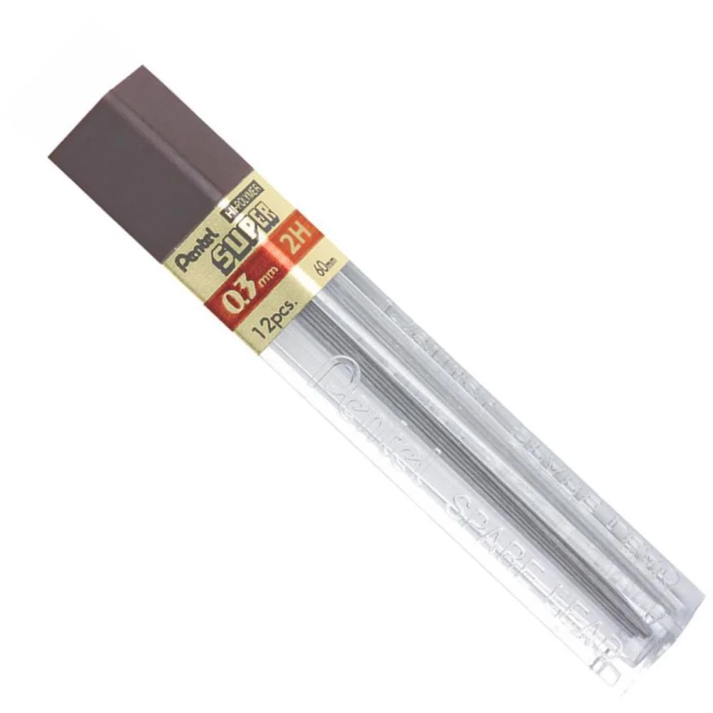GRAFITE 0.3MM 2H HI POLYMER SUPER 12TBX12MIN PENTEL (CX.C/12)
