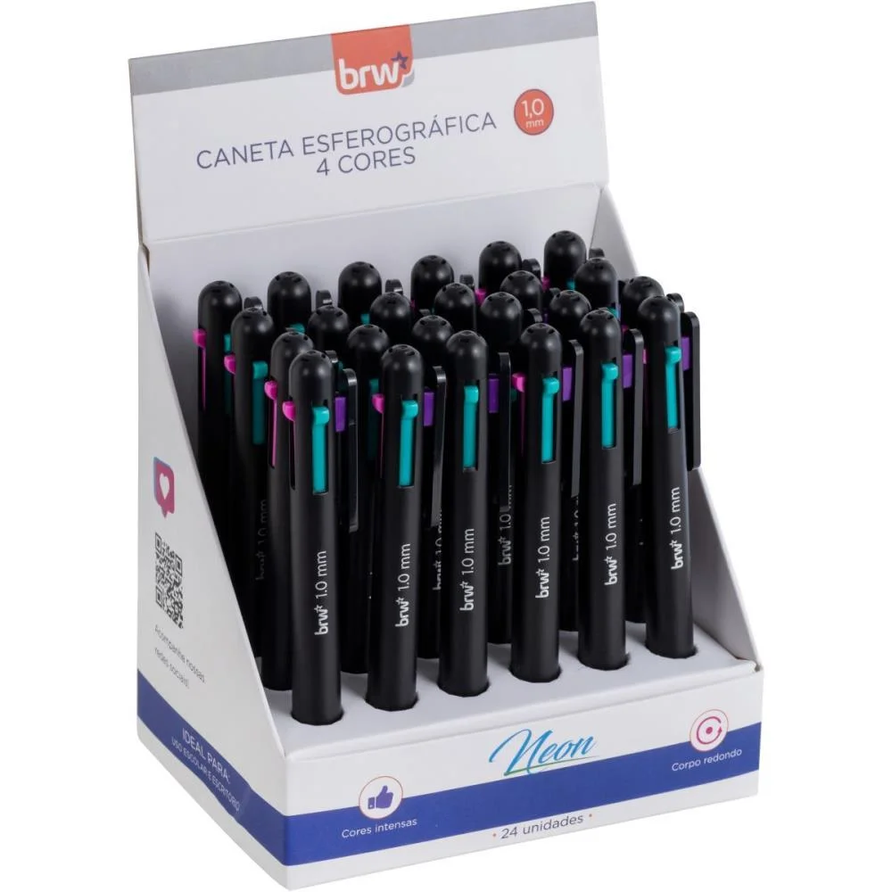 CANETA ESFEROGRAFICA NEON 4 CORES 1.0MM PRETA BRW (DP.C/24)
