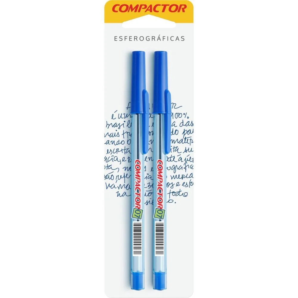Caneta Esferografica 0,7Mm Blister C/2 Azuis Compactor (Cx.c/10)