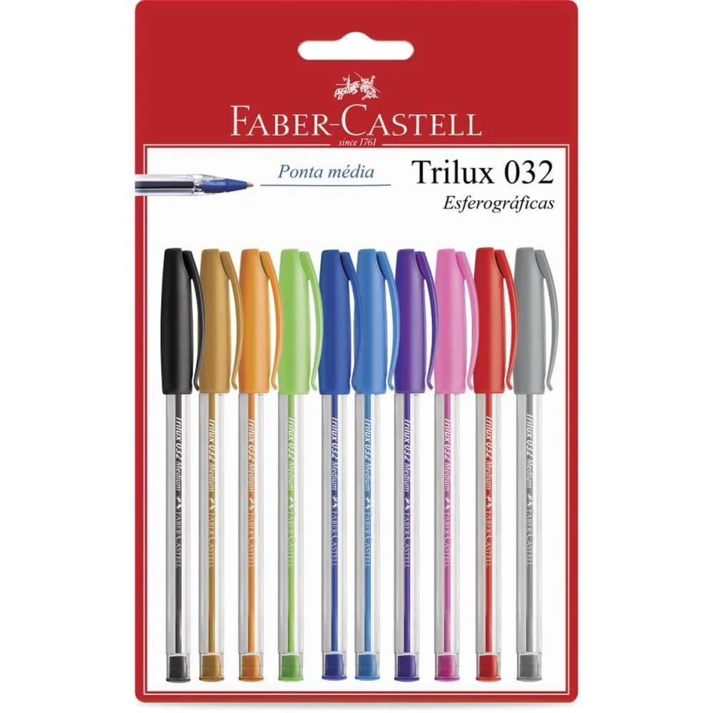 CANETA ESFEROGRAFICA TRILUX COLORS 1.0MM 10 CORES FABER-CASTELL (BLISTER)