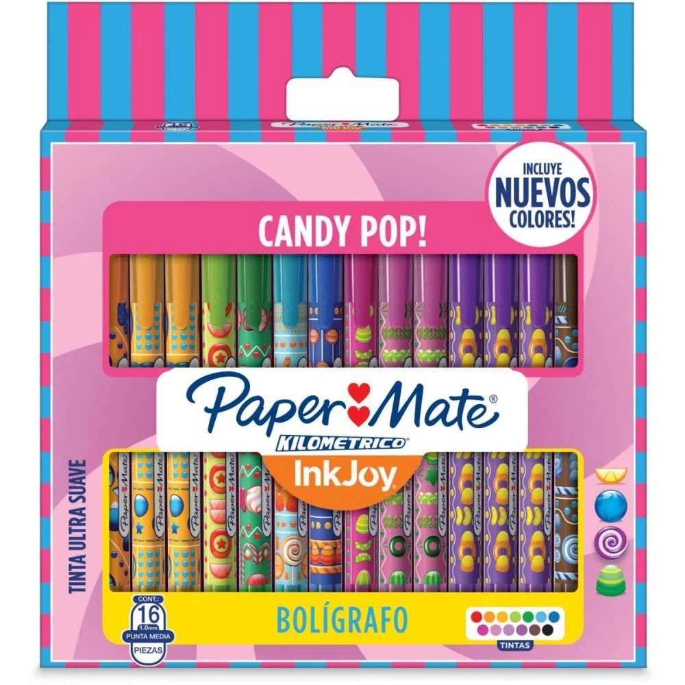 CANETA ESFEROGRAFICA KM 100 CANDY POP 16CORES PAPER MATE (BLISTER)