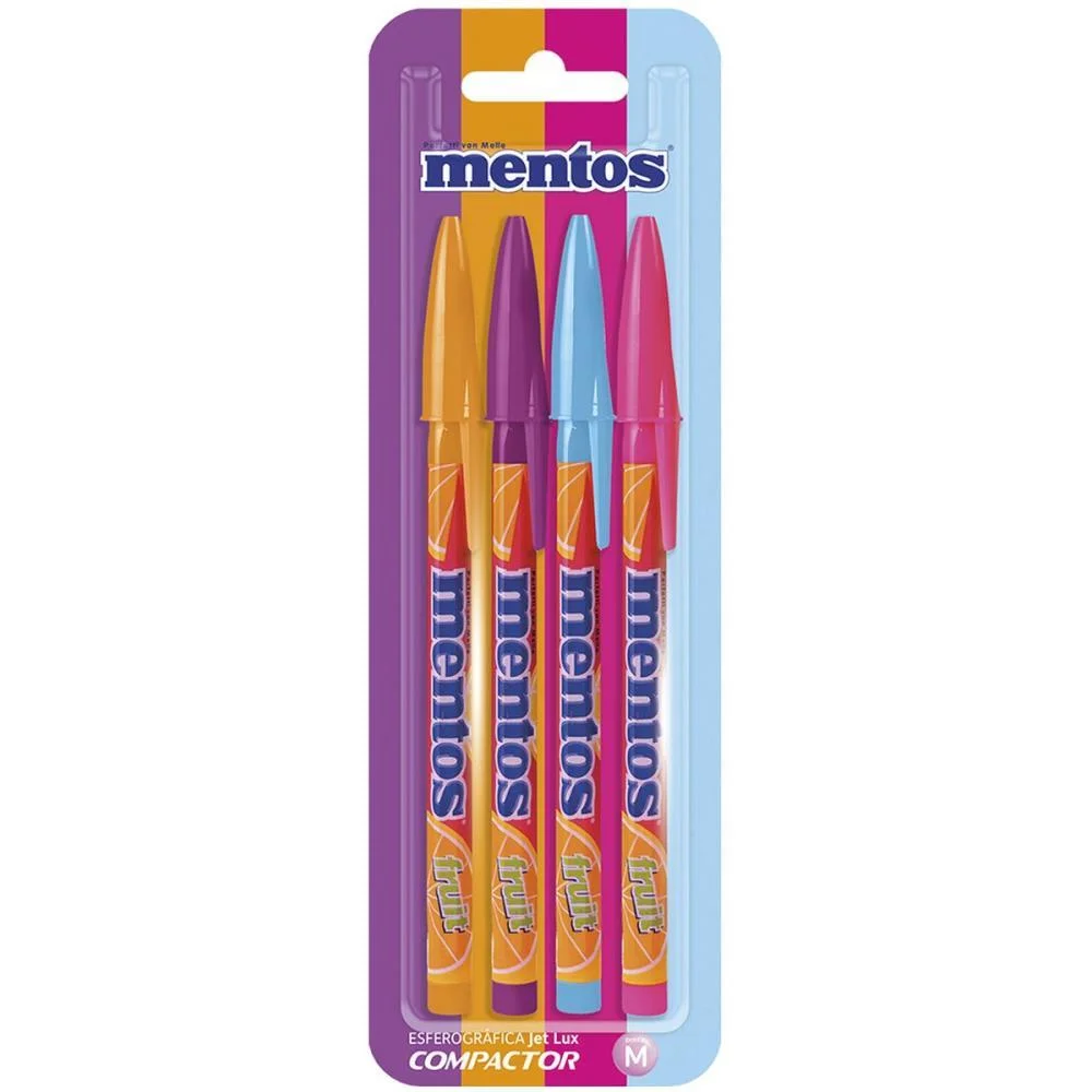 CANETA ESFEROGRAFICA MENTOS JET LUX MED.4 CORES SOR COMPACTOR (CX.C/10)