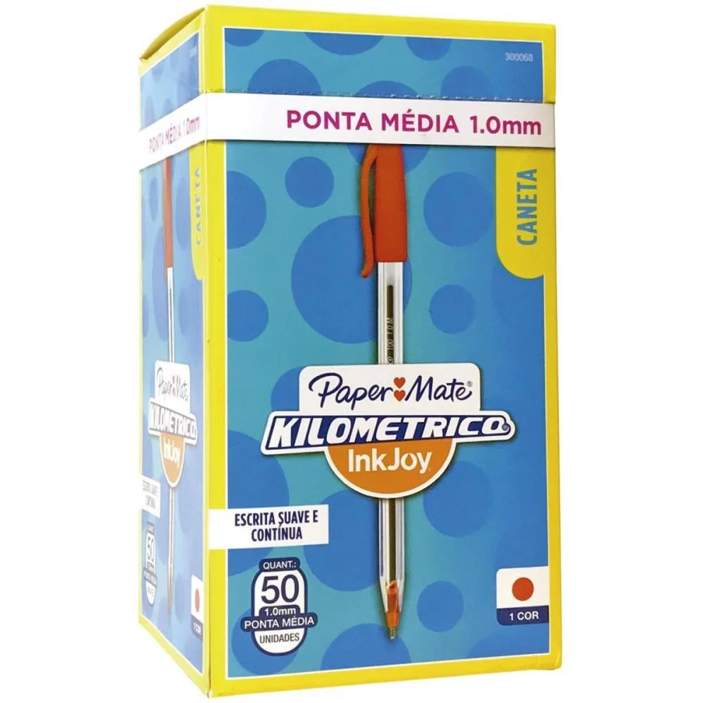 CANETA ESFEROGRAFICA KILOMETRICA 100 MEDIA VERMELHA PAPER MATE (CX.C/50)