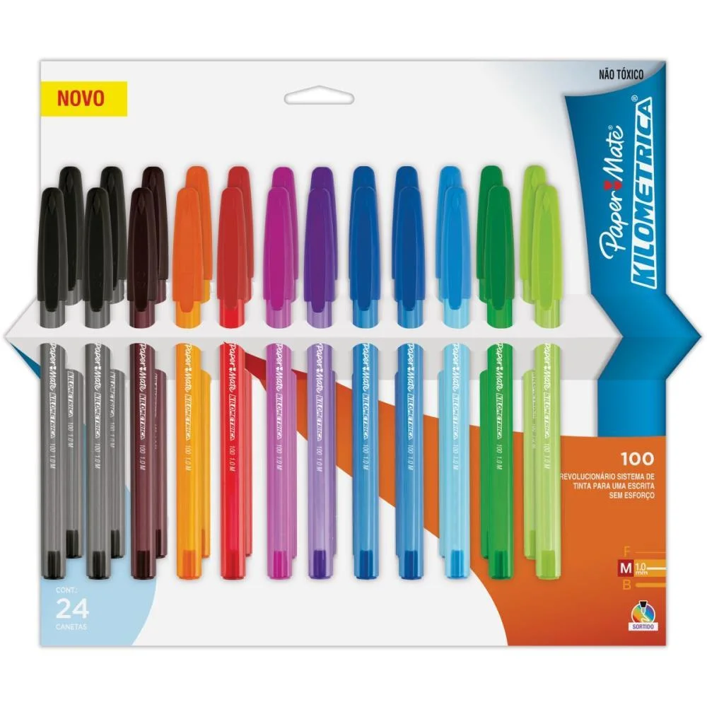CANETA ESFEROGRAFICA KILOMETRICA 100 COLORZ SORTIDA PAPER MATE (DP.C/24)