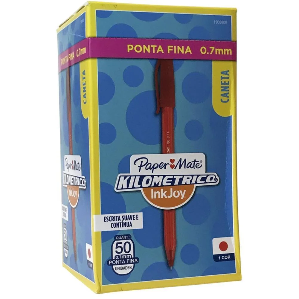 CANETA ESFEROGRAFICA KILOMETRICA 100 FINA VERMELHA PAPER MATE (CX.C/50)