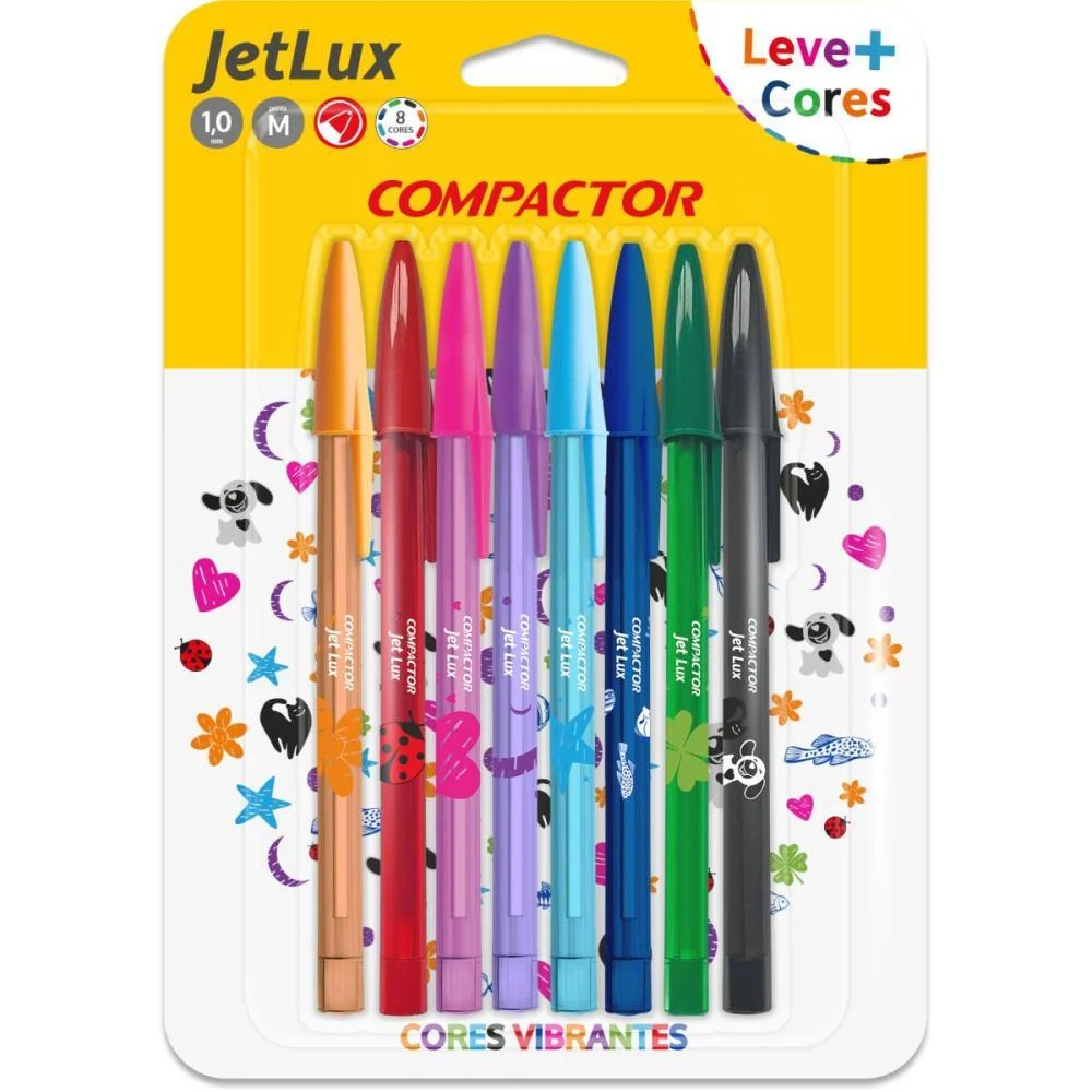 CANETA ESFEROGRAFICA JET LUX MEDIA 8 CORES COMPACTOR (BLISTER)