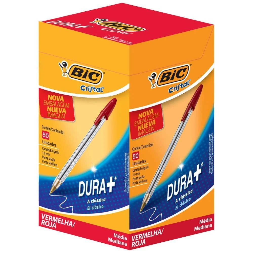 CANETA ESFEROGRAFICA CRISTAL VERMELHA BIC (CX.C/50)