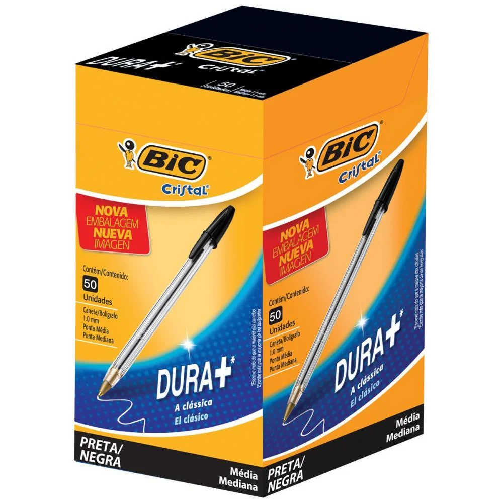 CANETA ESFEROGRAFICA CRISTAL PRETA BIC (CX.C/50)