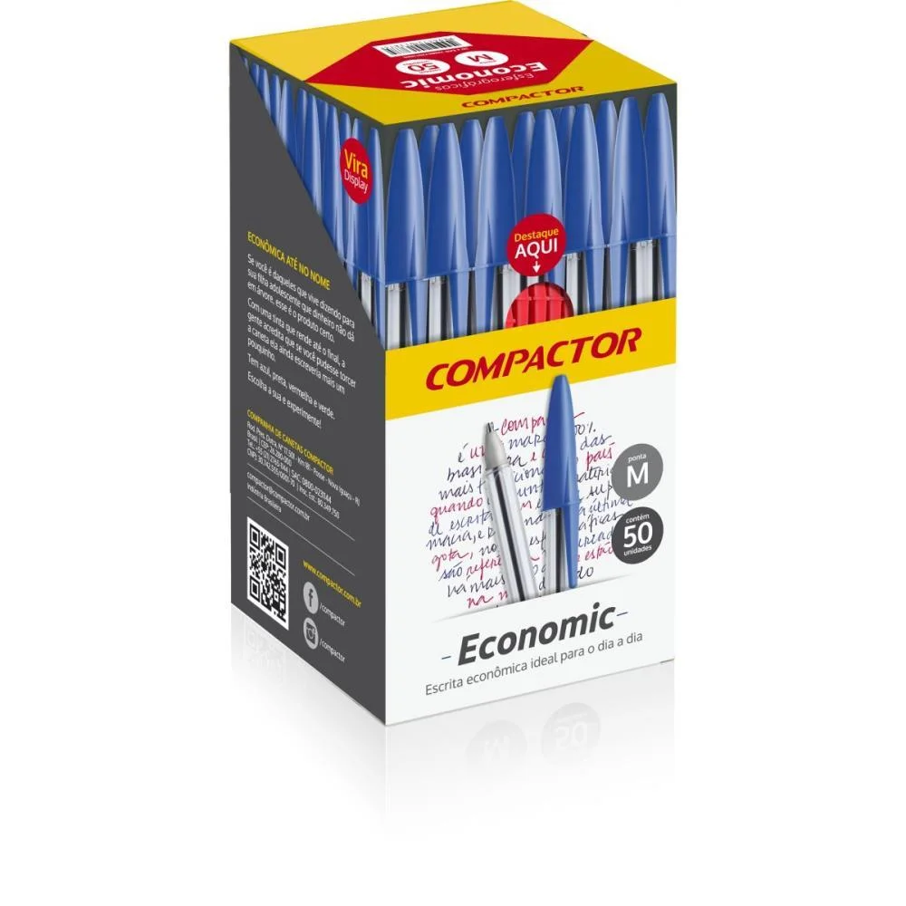 CANETA ESFEROGRAFICA ECONOMIC CRISTAL MEDIA VERM. COMPACTOR (CX.C/50)