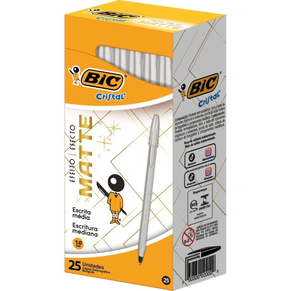 CANETA ESFEROGRAFICA CRISTAL MATE PRATA BIC (CX.C/25)