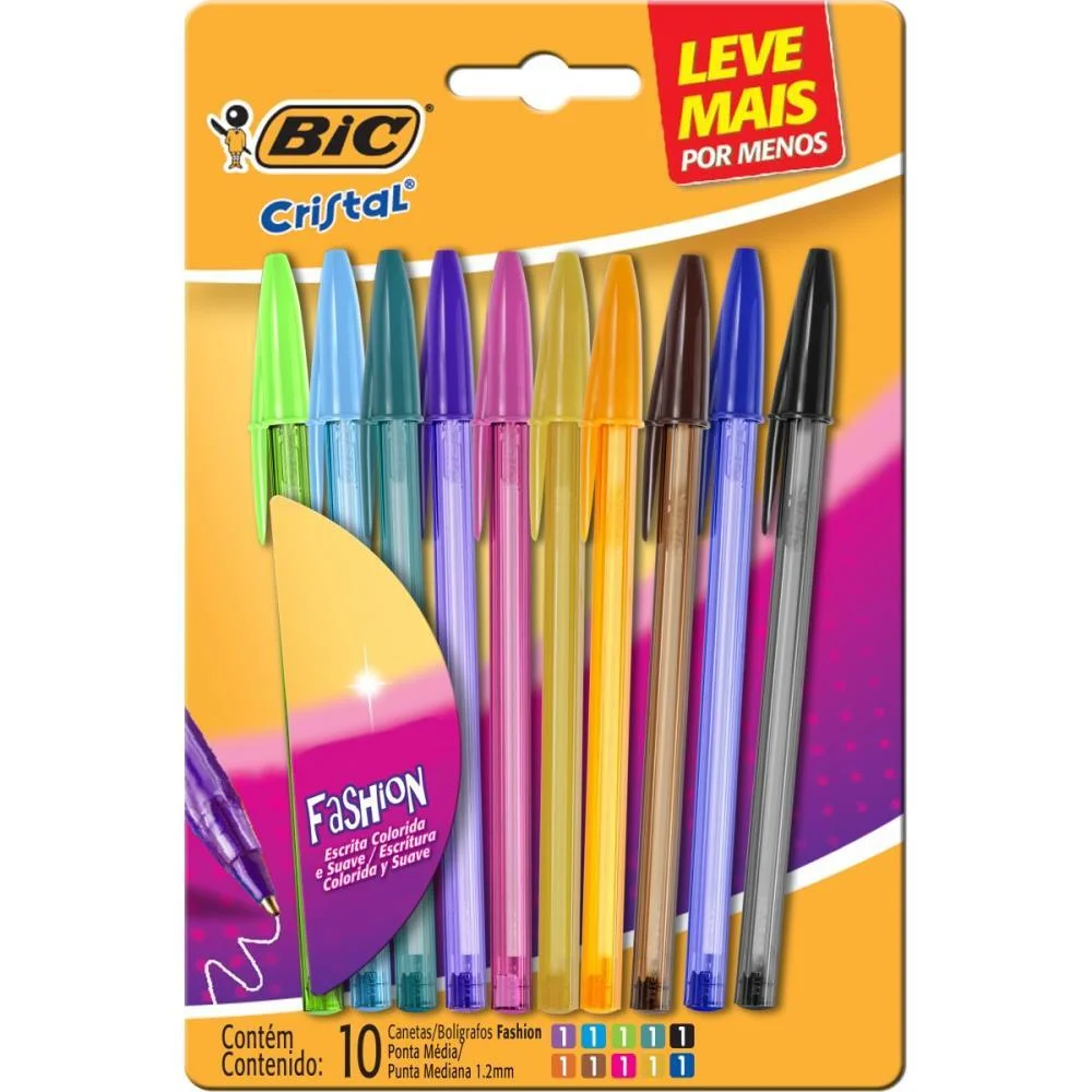 CANETA ESFEROGRAFICA CRISTAL FASHION DURA C/10CORES BIC (BL.C/10)
