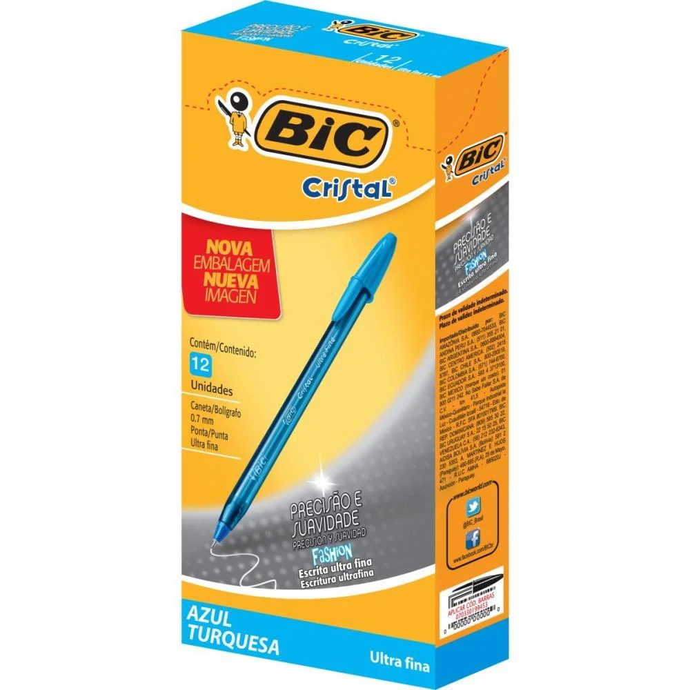 CANETA ESFEROGRAFICA CRISTAL FASHION FINE AZUL BIC (CX.C/12)