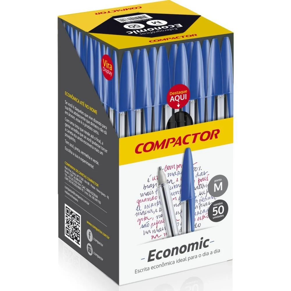 CANETA ESFEROGRAFICA ECONOMIC CRISTAL MEDIA PRETA COMPACTOR (CX.C/50)