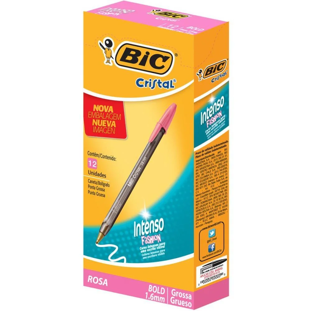 CANETA ESFEROGRAFICA CRISTAL BOLD FASHION ROSA BIC (CX.C/12)