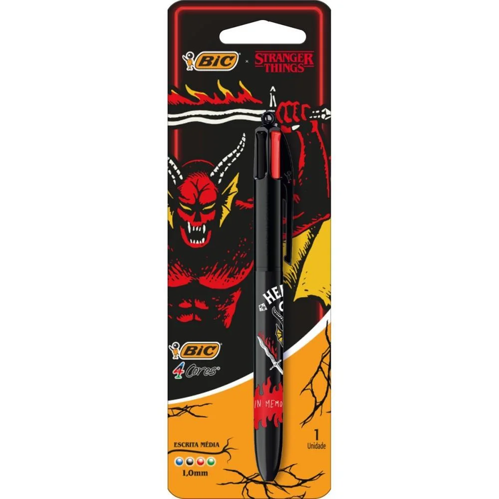 CANETA ESFEROGRAFICA 4 CORES STR. THINGS HELLFIRE BIC (BLISTER)
