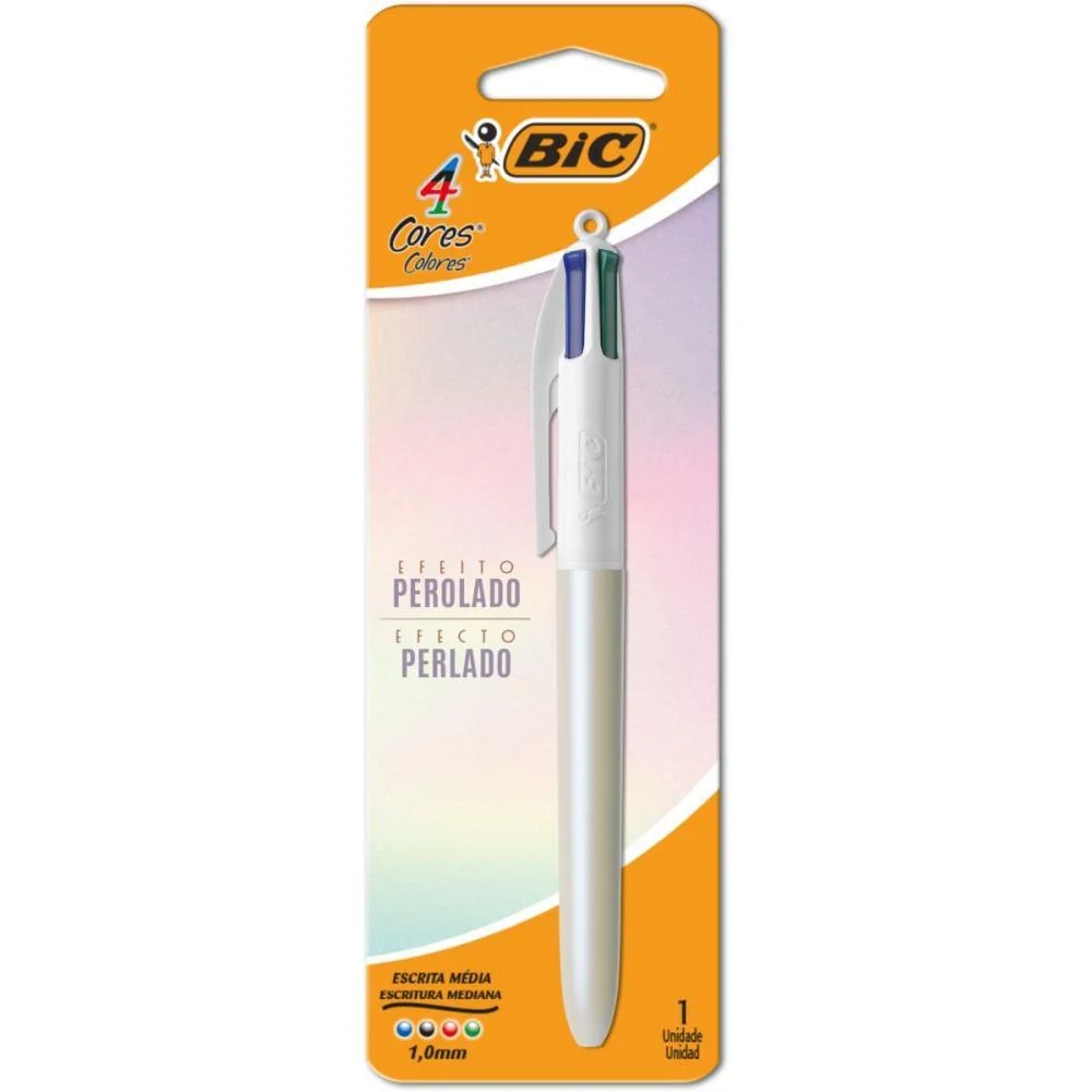 CANETA ESFEROGRAFICA 4 CORES PEROLADO BRANCO BIC (BLISTER)