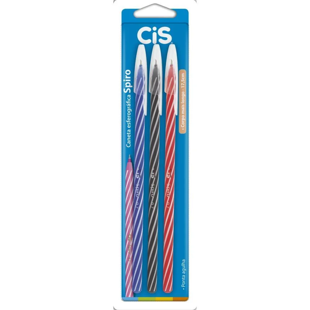 CANETA ESFEROGRAFICA CIS SPIRO 0,7MM AZ/PT/VM C/3 SERTIC (BLISTER)