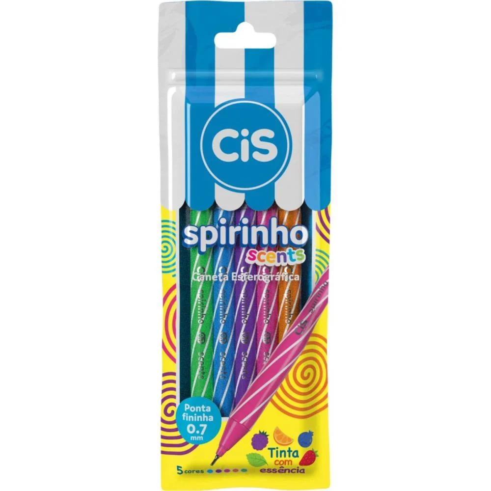 CANETA ESFEROGRAFICA CIS SPIRINHO SCENTS 0,7MM 5COR SERTIC (BLISTER)