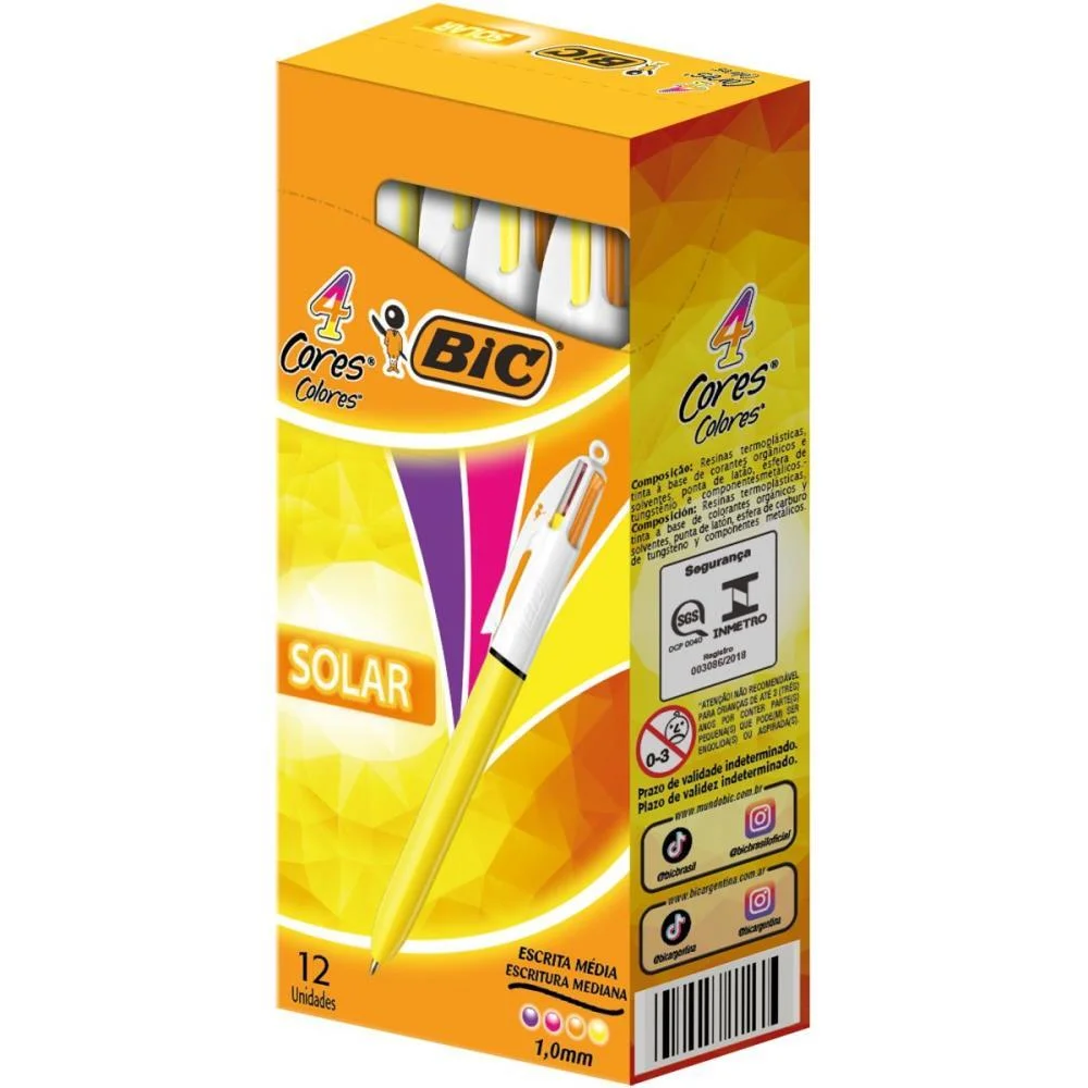 CANETA ESFEROGRAFICA BIC 4 CORES SOLAR FASHION BIC (CX.C/12)