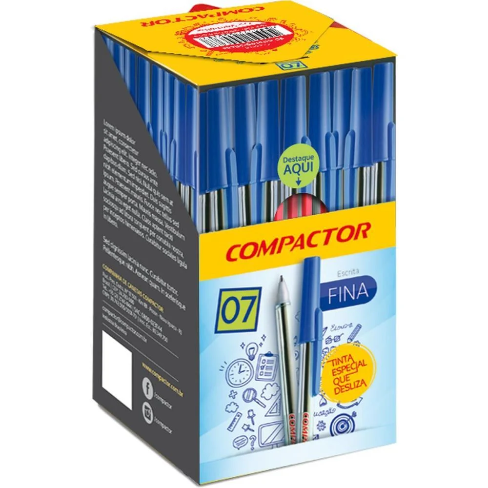 CANETA ESFEROGRAFICA 0,7MM FINA VERMELHA COMPACTOR (CX.C/50)