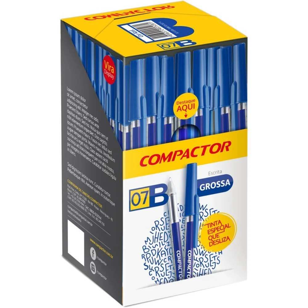 CANETA ESFEROGRAFICA 1.2MM B GROSSA AZUL COMPACTOR (CX.C/50)